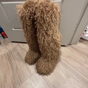 Knee high faux fur boots